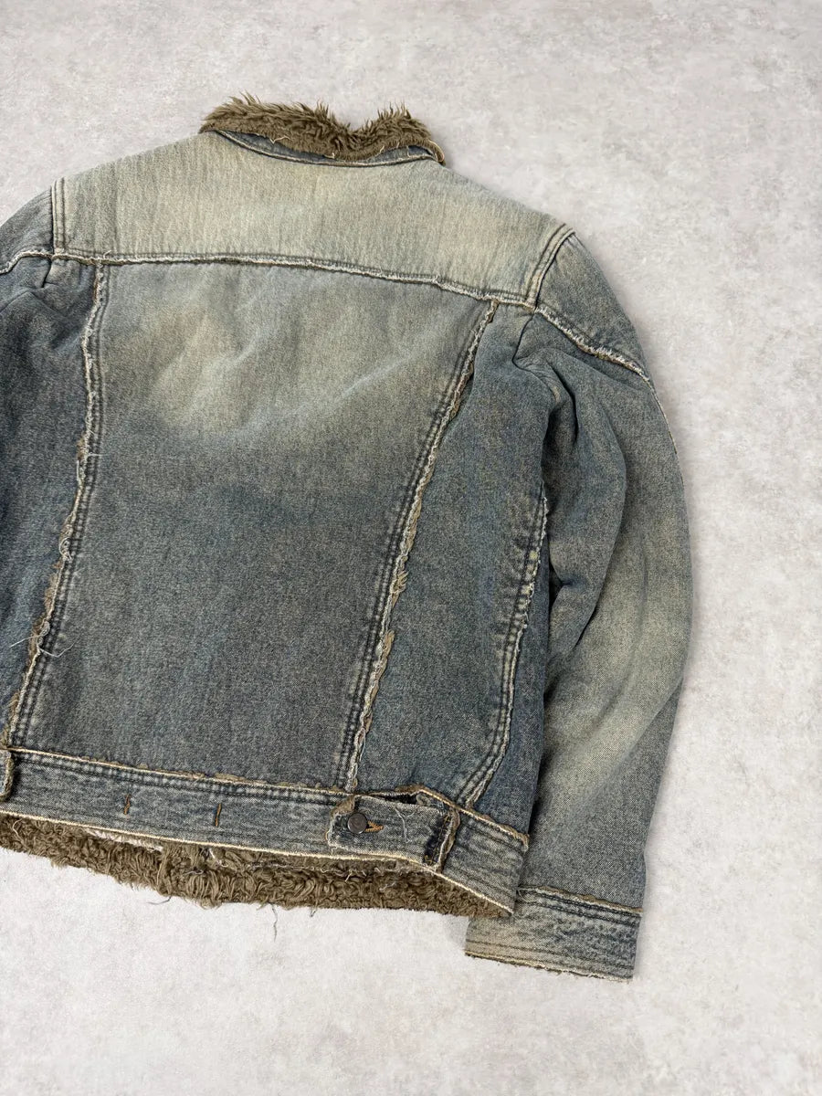 AW2005 Cavalli Blue Faux Fur Faded Denim Jacket eEsjLBa 8