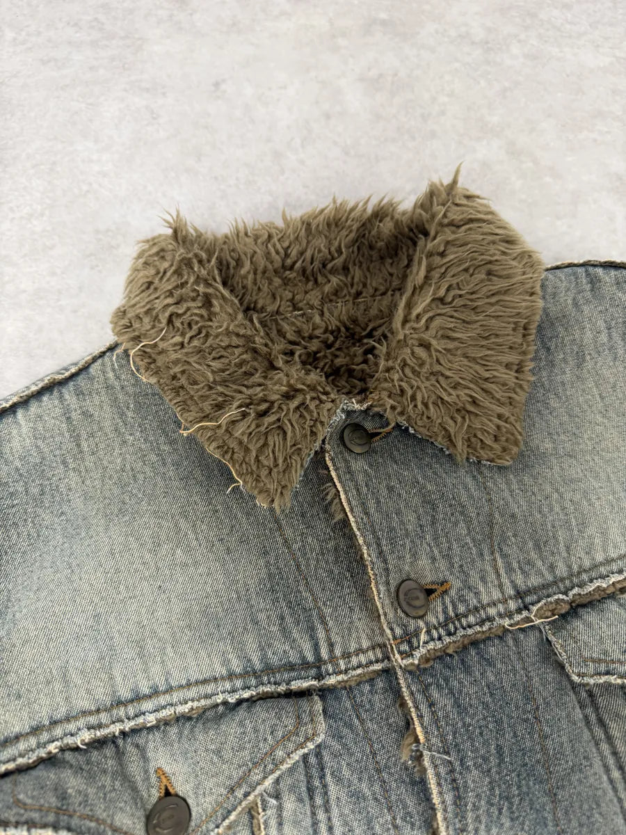AW2005 Cavalli Blue Faux Fur Faded Denim Jacket eEsjLBa 9