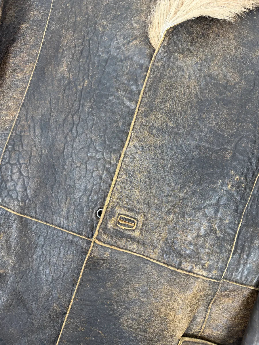 AW2005 Cavalli Brown Eroded Leather Fur-Collar Jacket CLJneds 8