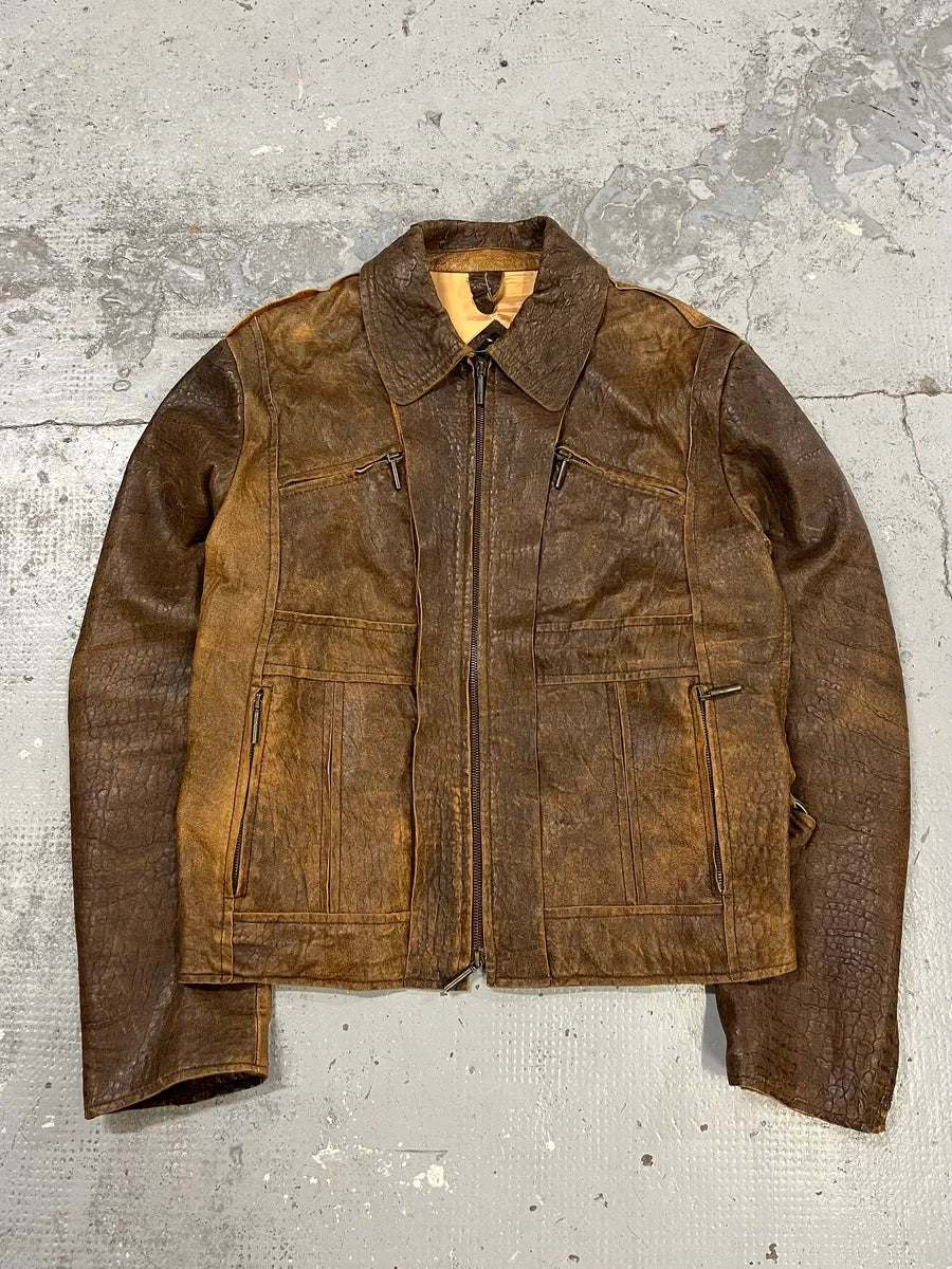 AW2005 Cavalli Brown Eroded Leather Jacket MtWohOm 0