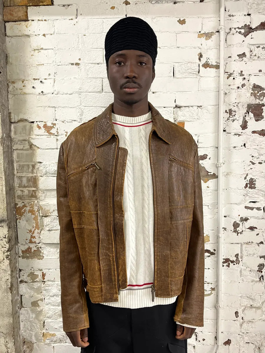 AW2005 Cavalli Brown Eroded Leather Jacket MtWohOm 1