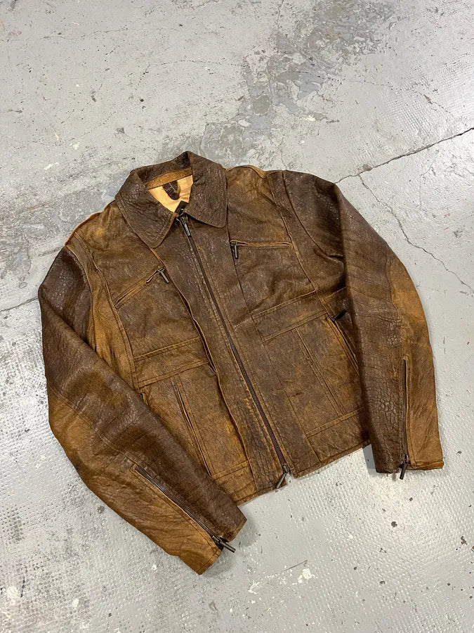 AW2005 Cavalli Brown Eroded Leather Jacket MtWohOm 3