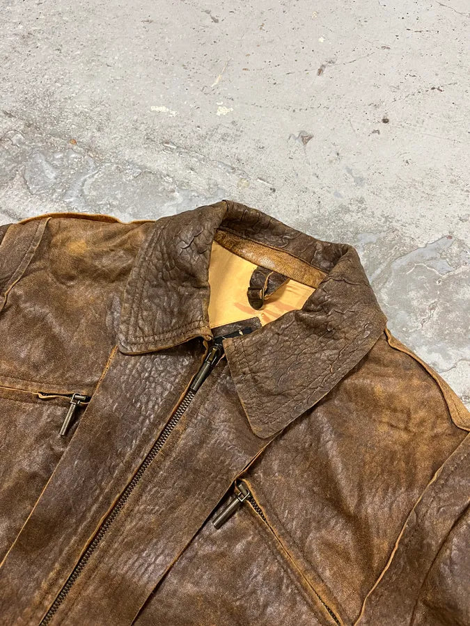 AW2005 Cavalli Brown Eroded Leather Jacket MtWohOm 4