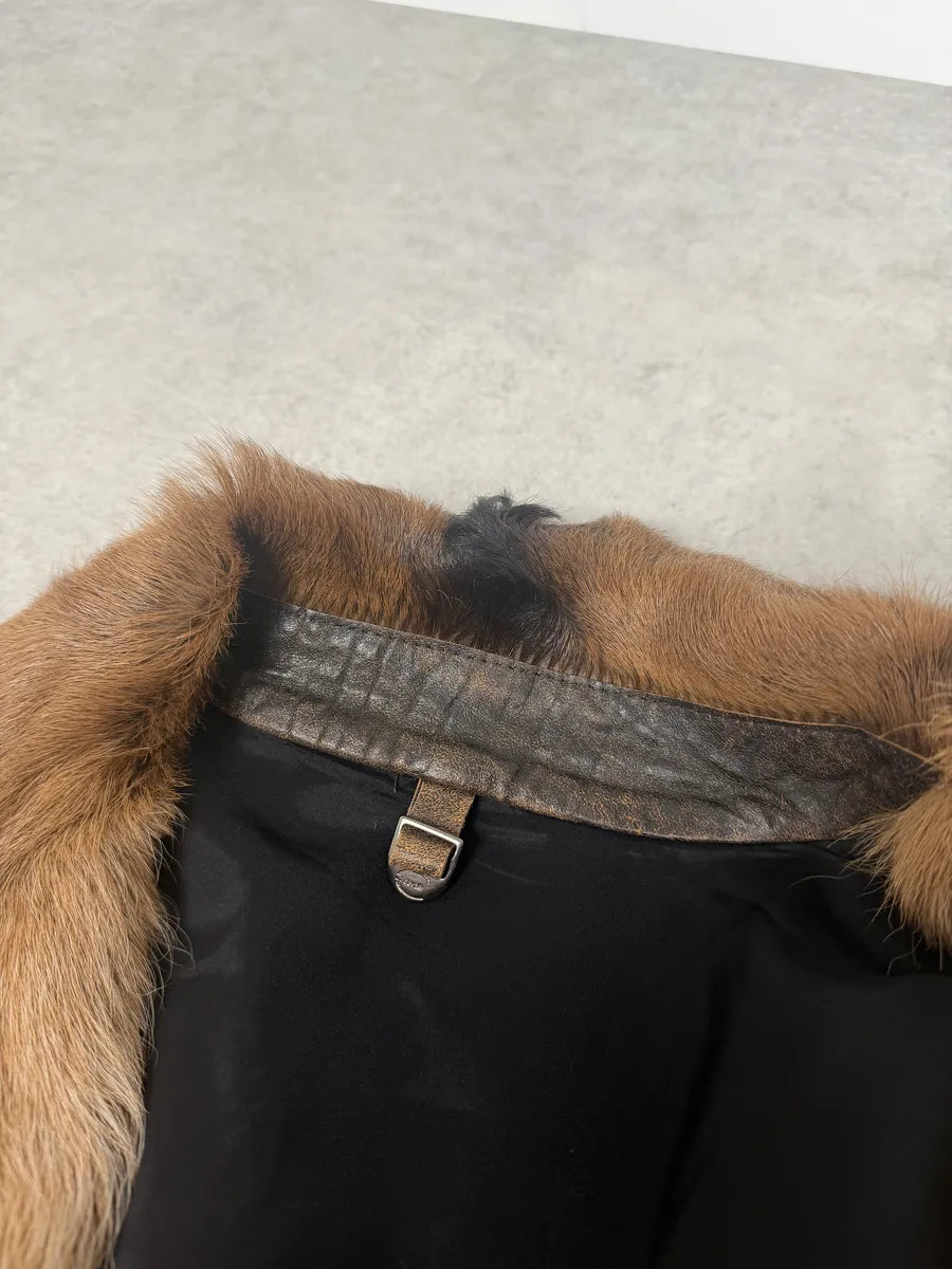 AW2005 Cavalli Brown Fur Raw Faded Leather Jacket evmrRbD 10