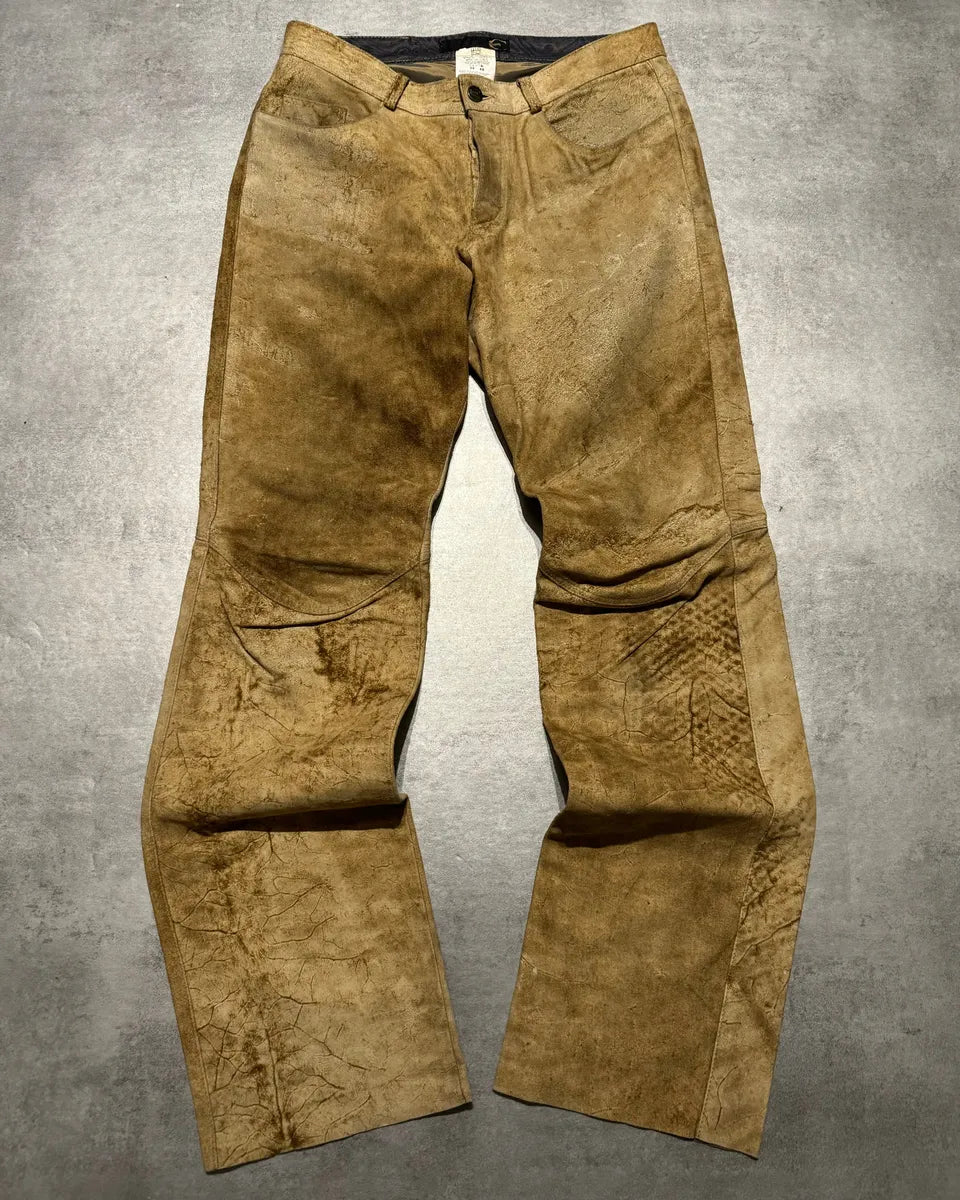 AW2005 Cavalli Camel Leather Eroded Straight Cozy Pants (M) 0