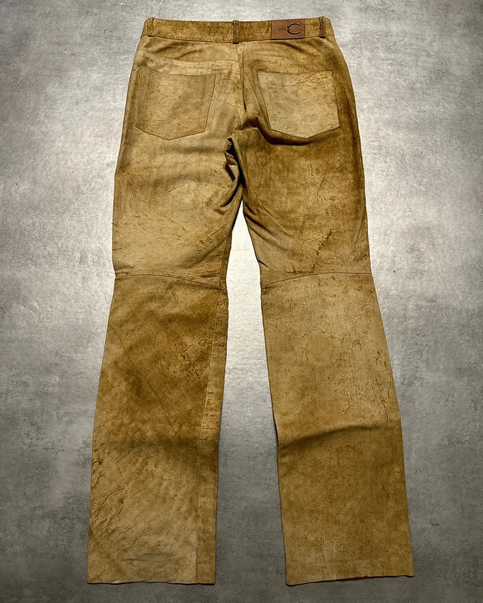 AW2005 Cavalli Camel Leather Eroded Straight Cozy Pants (M) 1