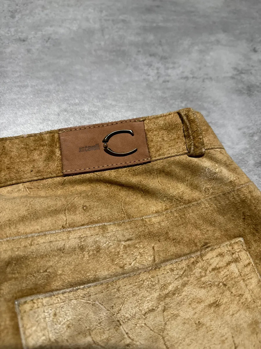 AW2005 Cavalli Camel Leather Eroded Straight Cozy Pants (M) 4