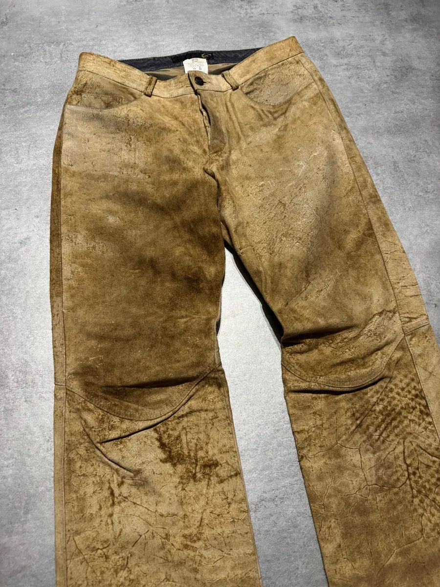 AW2005 Cavalli Camel Leather Eroded Straight Cozy Pants (M) 5