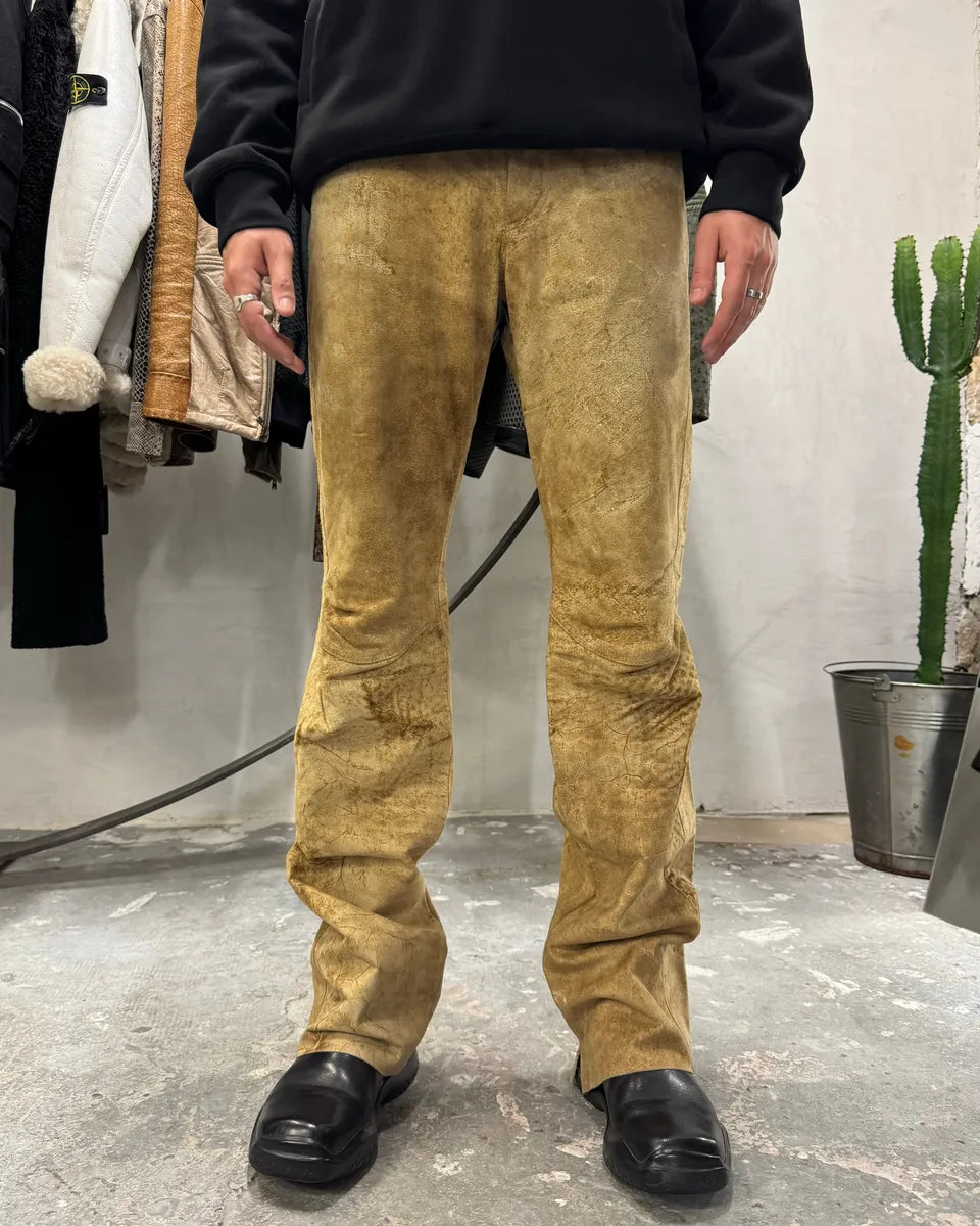 AW2005 Cavalli Camel Leather Eroded Straight Cozy Pants (M) 9