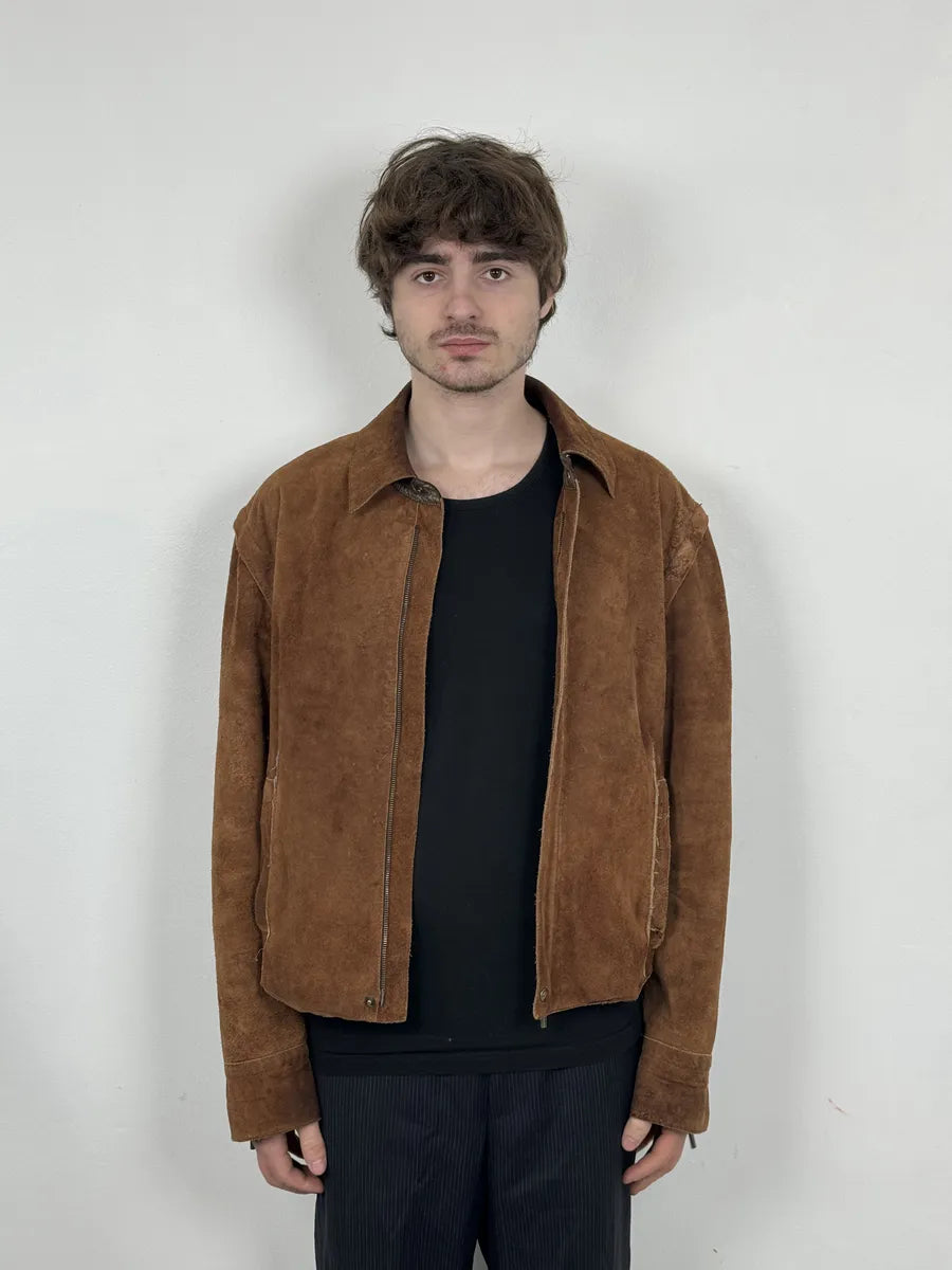 AW2005 Cavalli Contemporary Detachable Sleeves Brown Suede Denim Leather Jacket gEQGAbJ 2