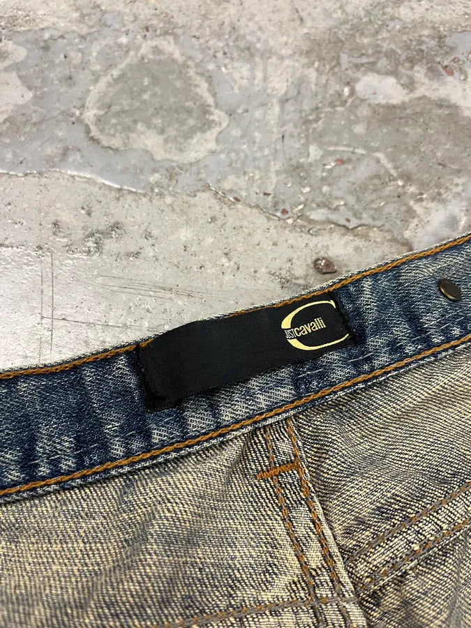 AW2005 Cavalli Cross Stiches Distressed Blue Denim Jeans  IoFEjBz 10