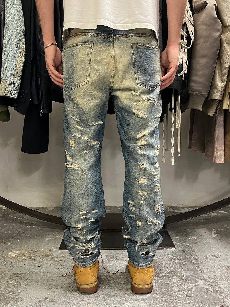AW2005 Cavalli Cross Stiches Distressed Blue Denim Jeans  IoFEjBz 3