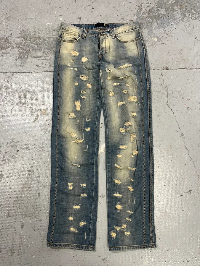 AW2005 Cavalli Cross Stiches Distressed Blue Denim Jeans  IoFEjBz 4