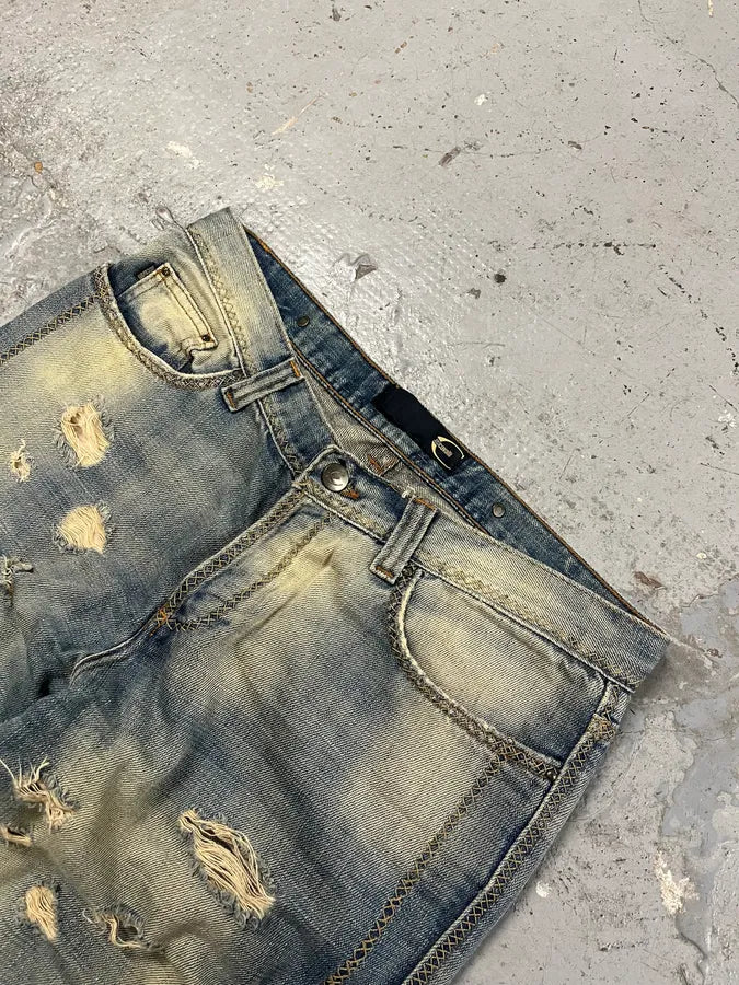 AW2005 Cavalli Cross Stiches Distressed Blue Denim Jeans  IoFEjBz 5