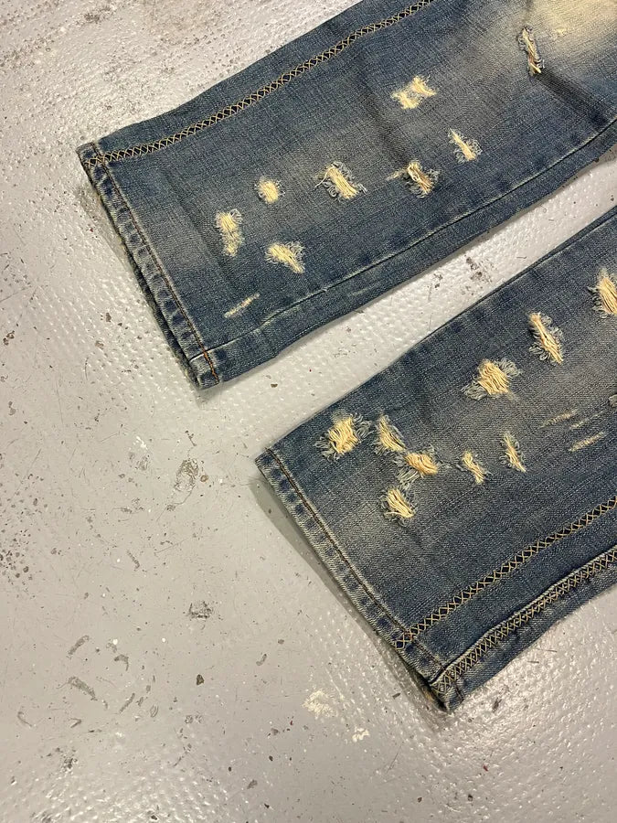 AW2005 Cavalli Cross Stiches Distressed Blue Denim Jeans  IoFEjBz 6