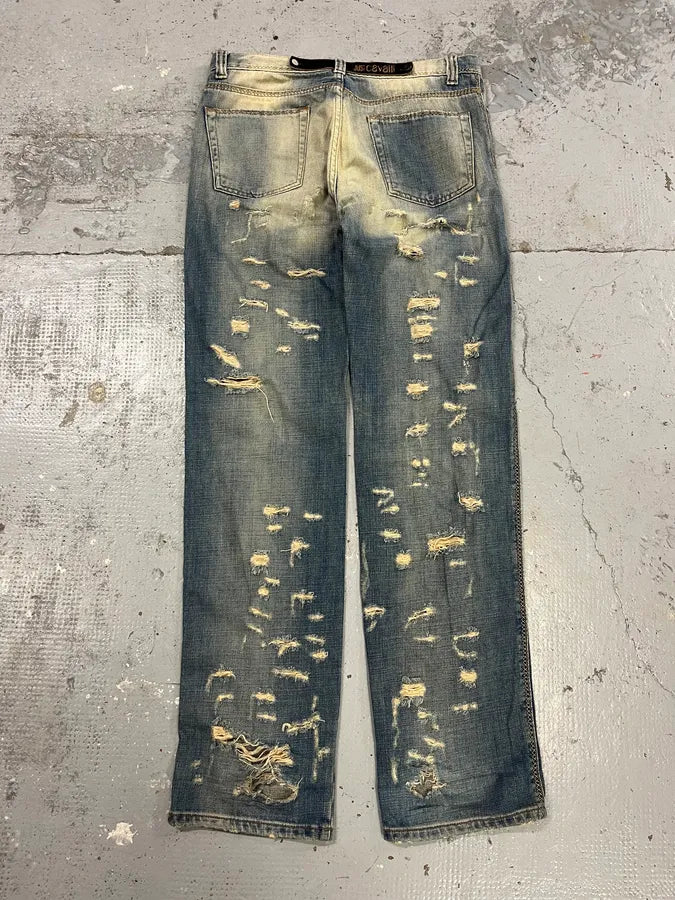 AW2005 Cavalli Cross Stiches Distressed Blue Denim Jeans  IoFEjBz 7