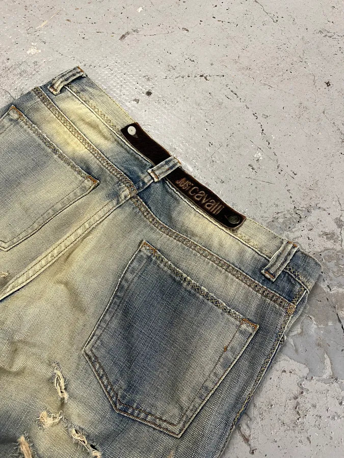 AW2005 Cavalli Cross Stiches Distressed Blue Denim Jeans  IoFEjBz 8