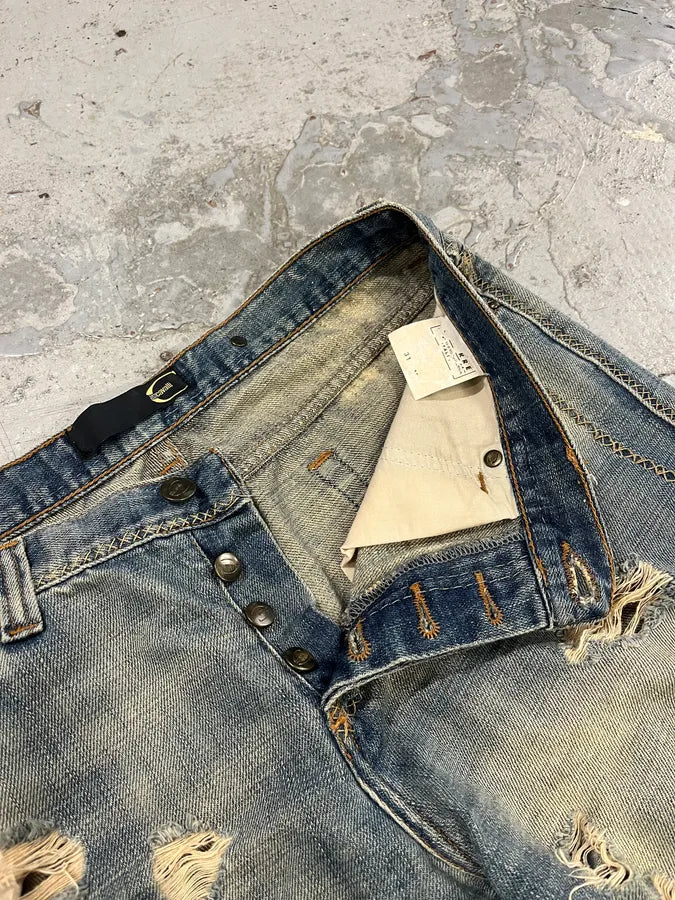 AW2005 Cavalli Cross Stiches Distressed Blue Denim Jeans  IoFEjBz 9