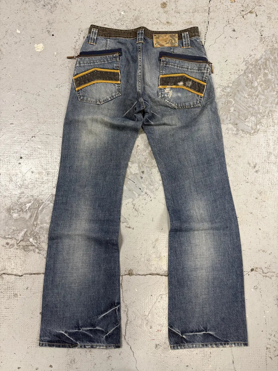 AW2005 Cavalli Distressed Blue Rebel Grey Waist Denim Jeans HMgLoSP 0