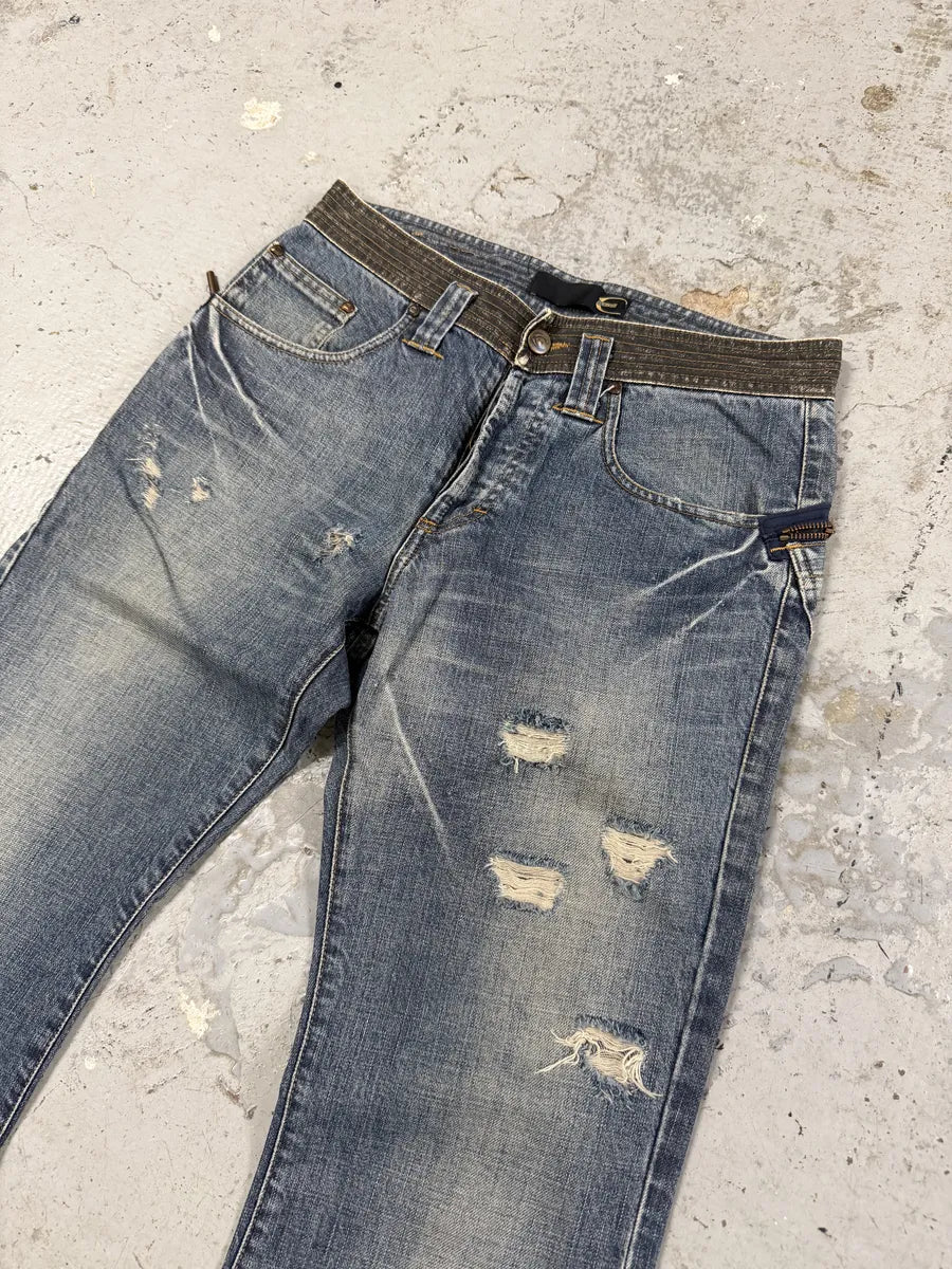 AW2005 Cavalli Distressed Blue Rebel Grey Waist Denim Jeans HMgLoSP 2