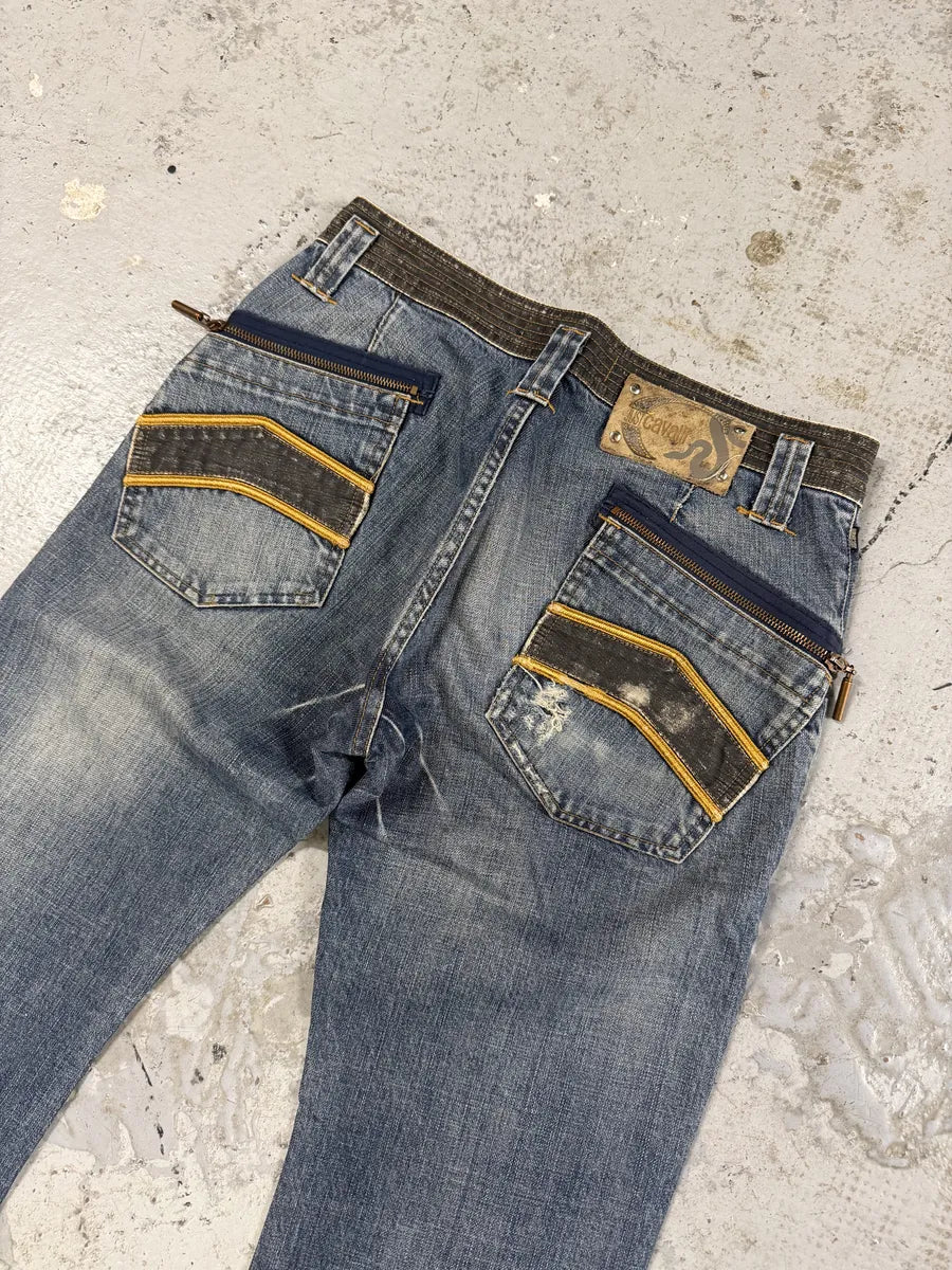 AW2005 Cavalli Distressed Blue Rebel Grey Waist Denim Jeans HMgLoSP 3