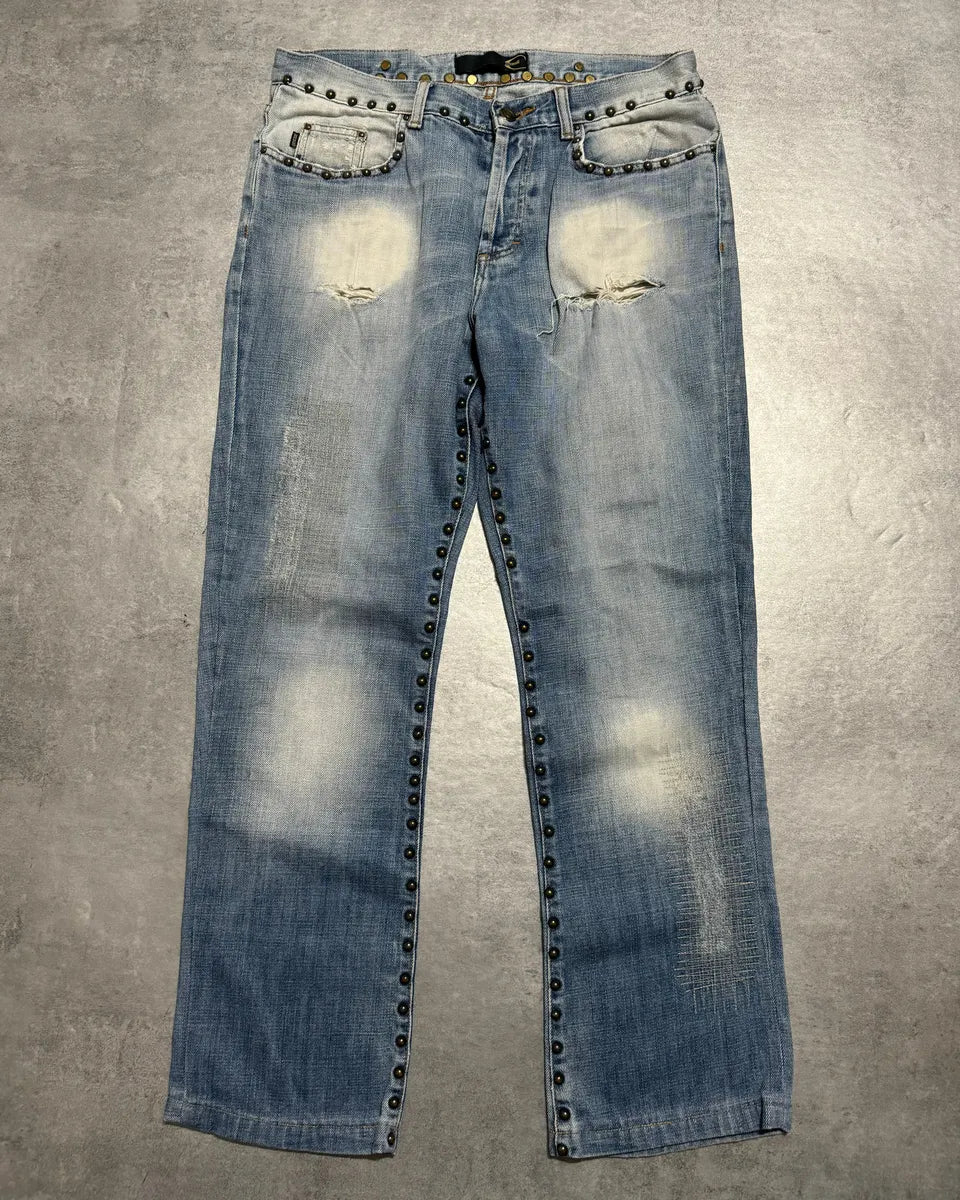 AW2005 Cavalli Embellished Blue Faded Denim Jeans TIRNnvx 0