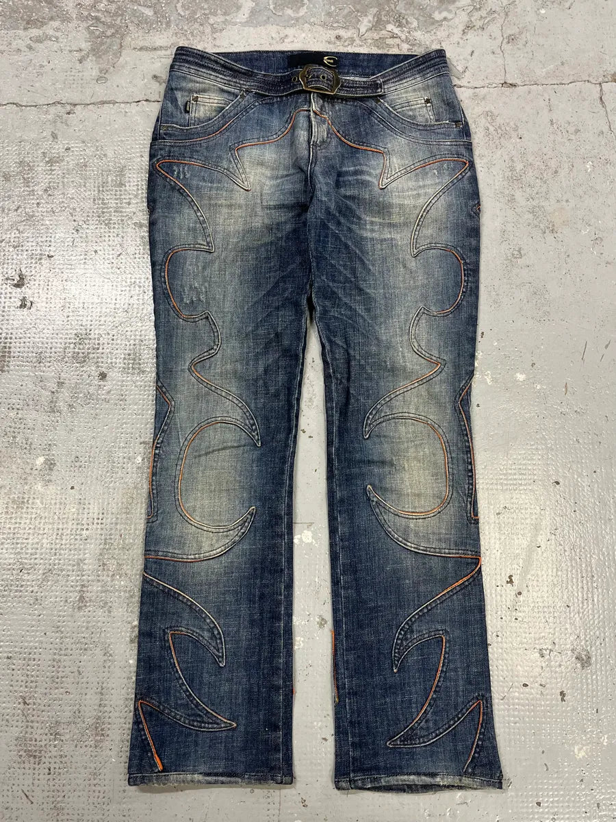 AW2005 Cavalli Fire Ornament Blue Denim Jeans wZpmkmG 0