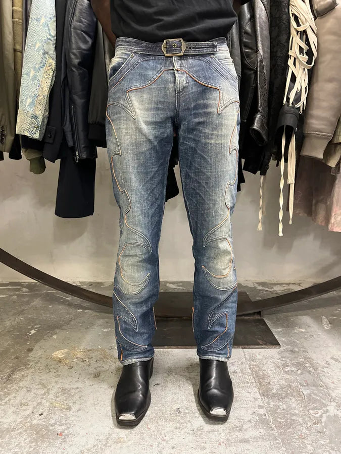 AW2005 Cavalli Fire Ornament Blue Denim Jeans wZpmkmG 1