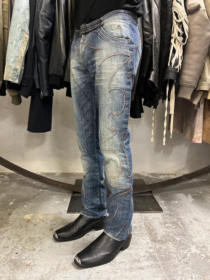 AW2005 Cavalli Fire Ornament Blue Denim Jeans wZpmkmG 2