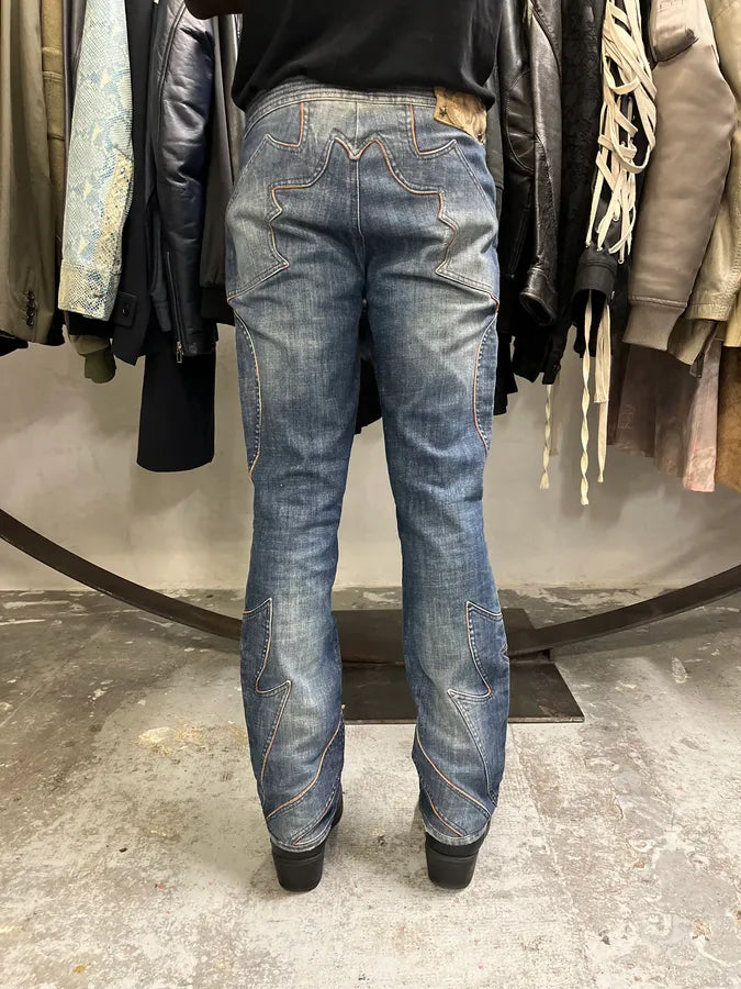 AW2005 Cavalli Fire Ornament Blue Denim Jeans wZpmkmG 3