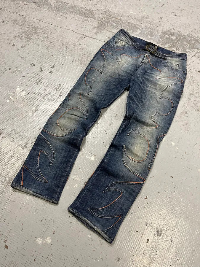 AW2005 Cavalli Fire Ornament Blue Denim Jeans wZpmkmG 4