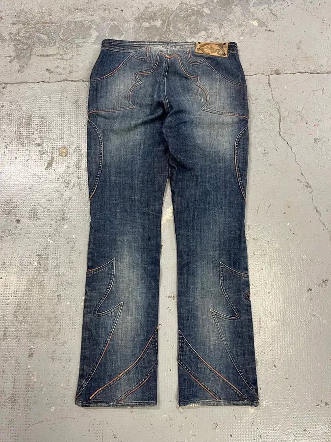 AW2005 Cavalli Fire Ornament Blue Denim Jeans wZpmkmG 6