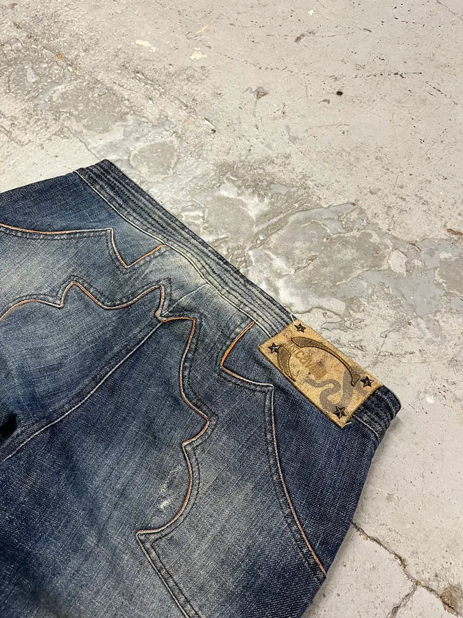 AW2005 Cavalli Fire Ornament Blue Denim Jeans wZpmkmG 7