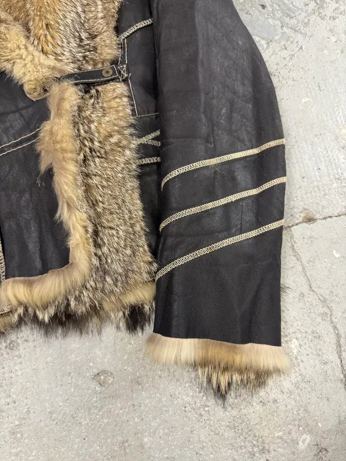 AW2005 Cavalli Fox Fur Asymmetrical Leather Jacket dcGbkJT 13