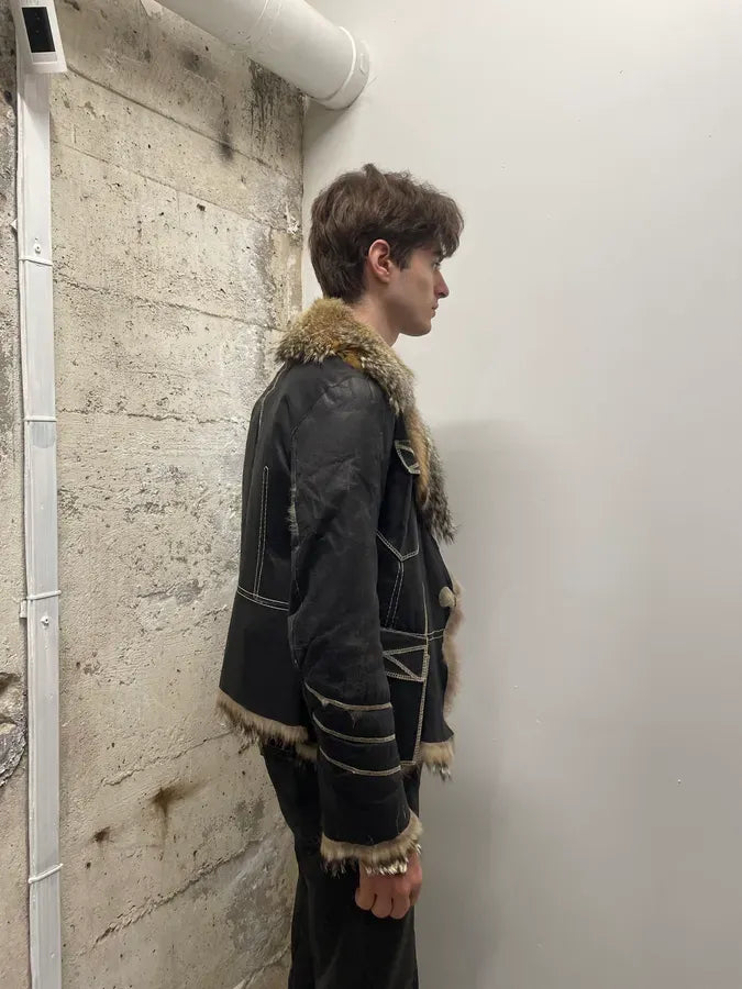 AW2005 Cavalli Fox Fur Asymmetrical Leather Jacket dcGbkJT 9