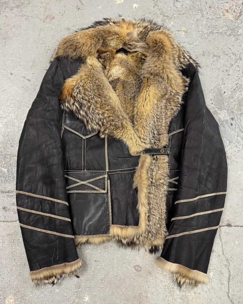 AW2005 Cavalli Fox Fur Asymmetrical Leather Jacket dcGbkJT 1