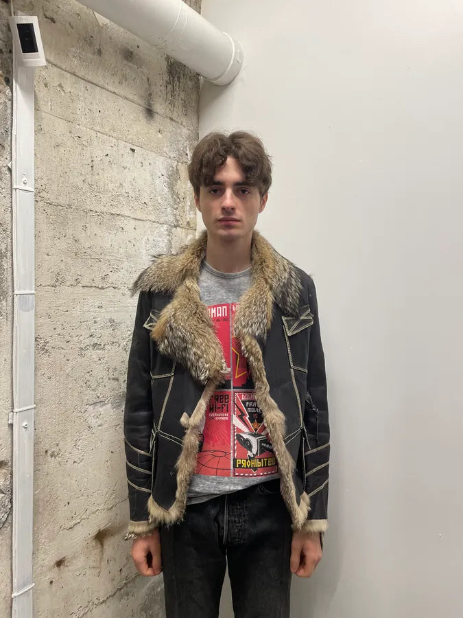 AW2005 Cavalli Fox Fur Asymmetrical Leather Jacket dcGbkJT 15