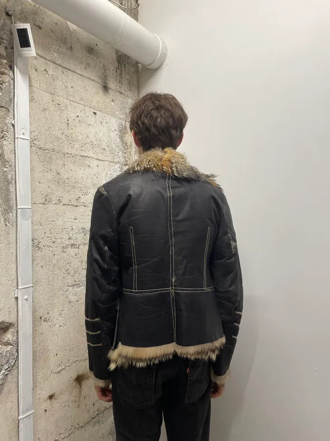 AW2005 Cavalli Fox Fur Asymmetrical Leather Jacket dcGbkJT 19