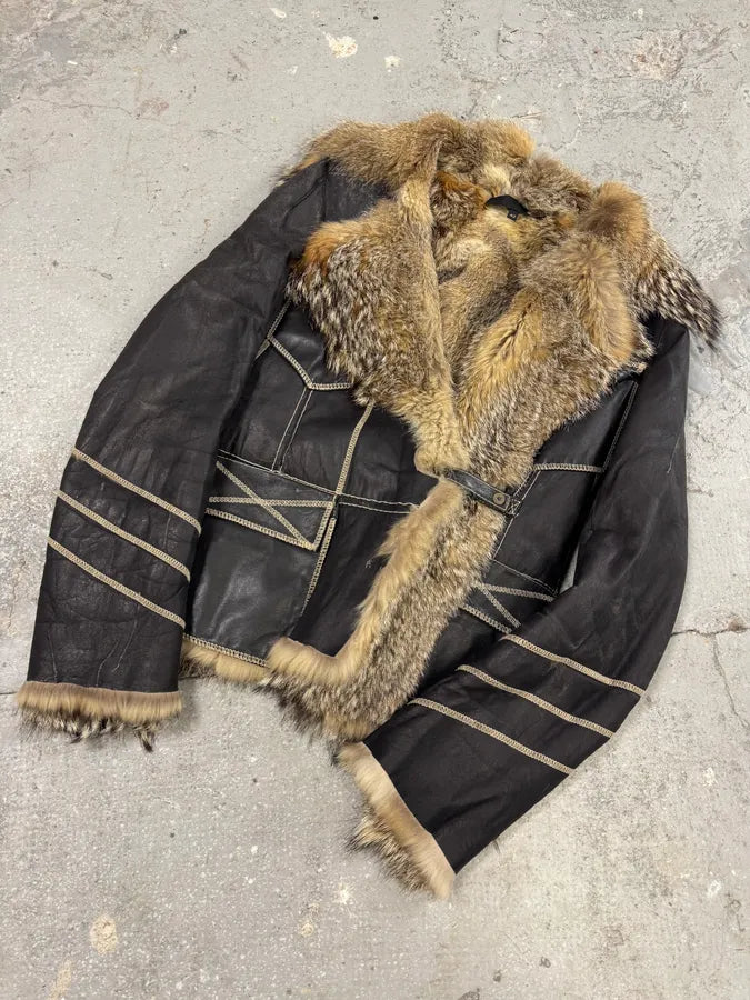 AW2005 Cavalli Fox Fur Asymmetrical Leather Jacket dcGbkJT 4