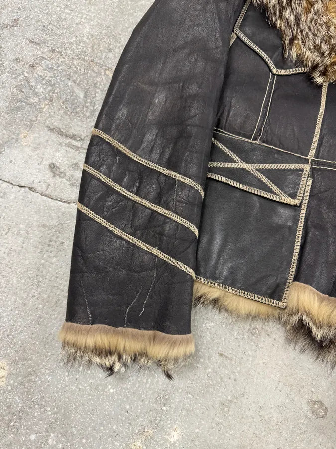 AW2005 Cavalli Fox Fur Asymmetrical Leather Jacket dcGbkJT 6