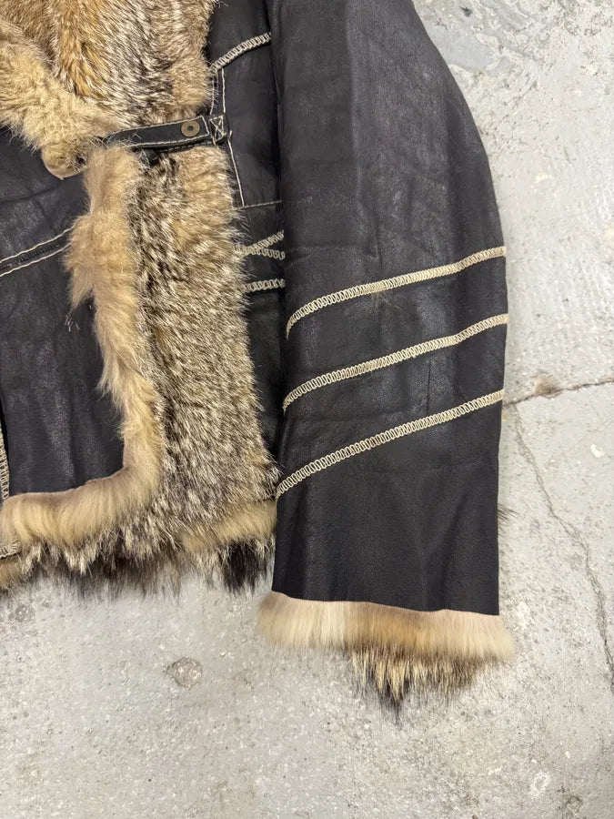 AW2005 Cavalli Fox Fur Asymmetrical Leather Jacket dcGbkJT 7