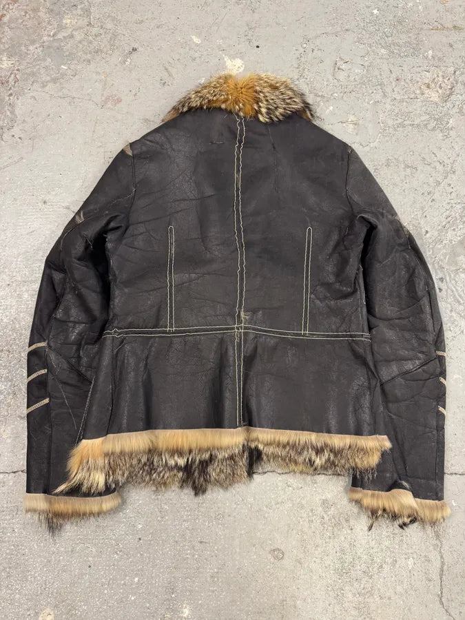 AW2005 Cavalli Fox Fur Asymmetrical Leather Jacket dcGbkJT 16
