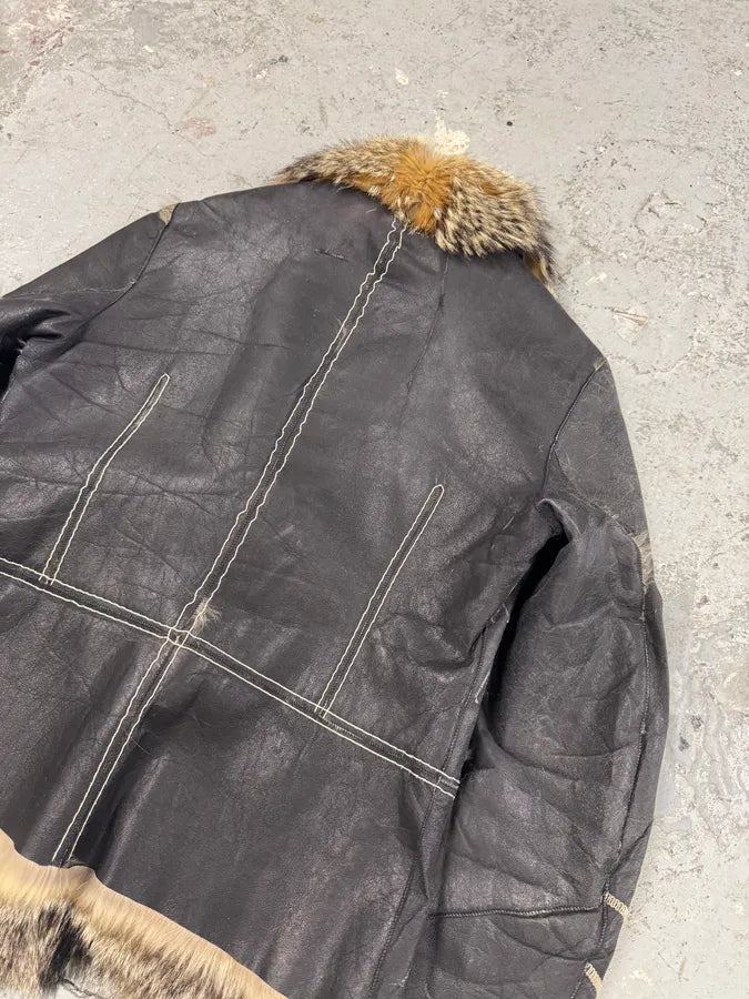 AW2005 Cavalli Fox Fur Asymmetrical Leather Jacket dcGbkJT 17