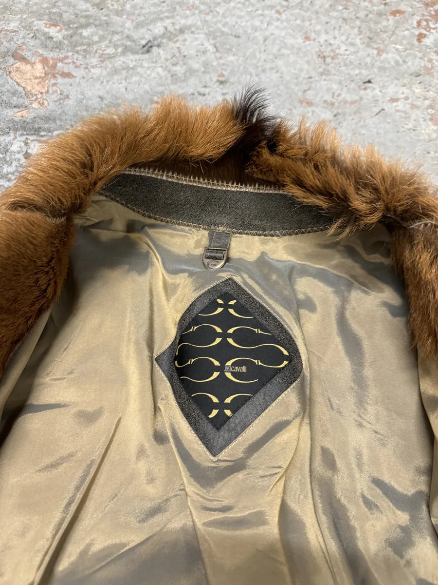 AW2005 Cavalli Fur Leather Premium Camel Jacket ArudKxm 8