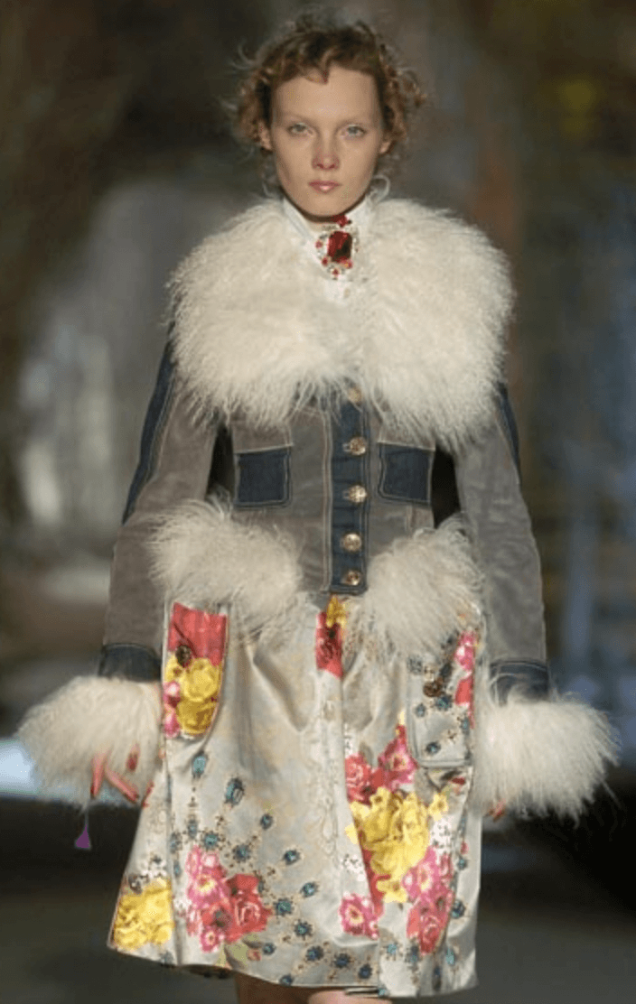 AW2005 Cavalli Mongolian Fur Grey Leather & Blue Denim Jacket ALCbIWW 1