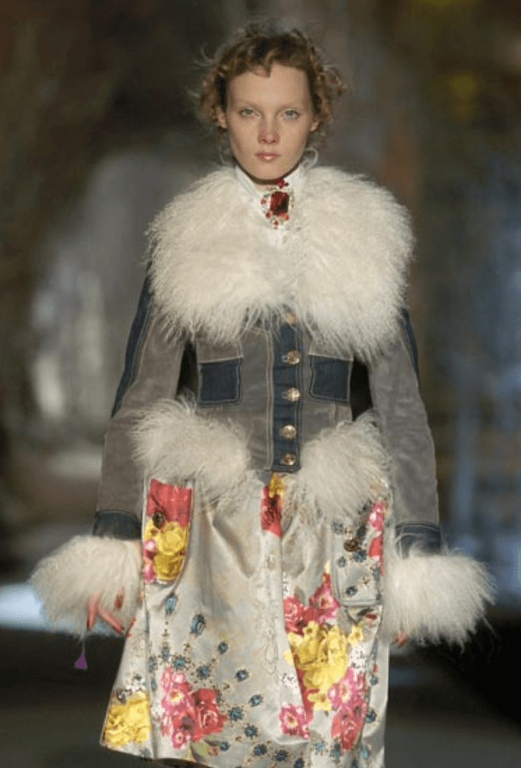 AW2005 Cavalli Mongolian Fur Grey Leather & Blue Denim Jacket hXhLyzz 1