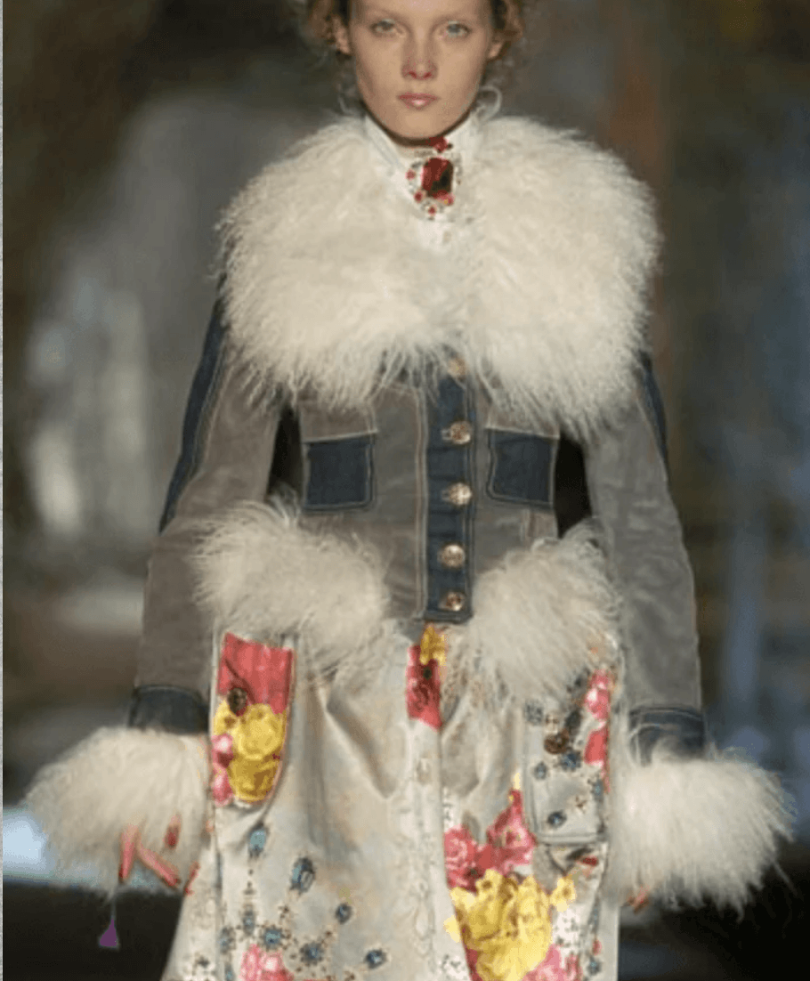 AW2005 Cavalli Mongolian Fur Grey Leather & Blue Denim Jacket nMcLLMh 1