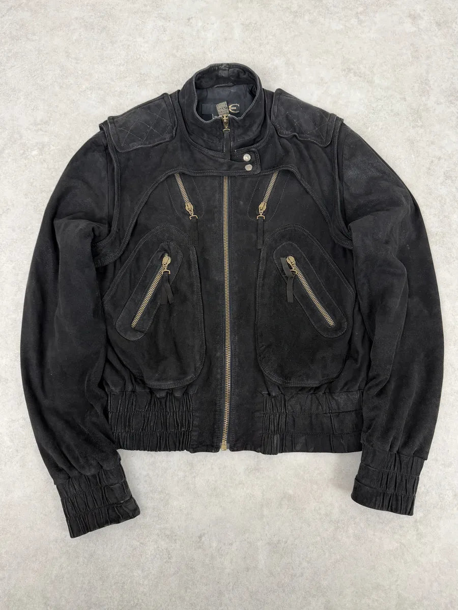 AW2005 Cavalli Multi Zips Black Biker Bomber Jacket QiqGgjU 0