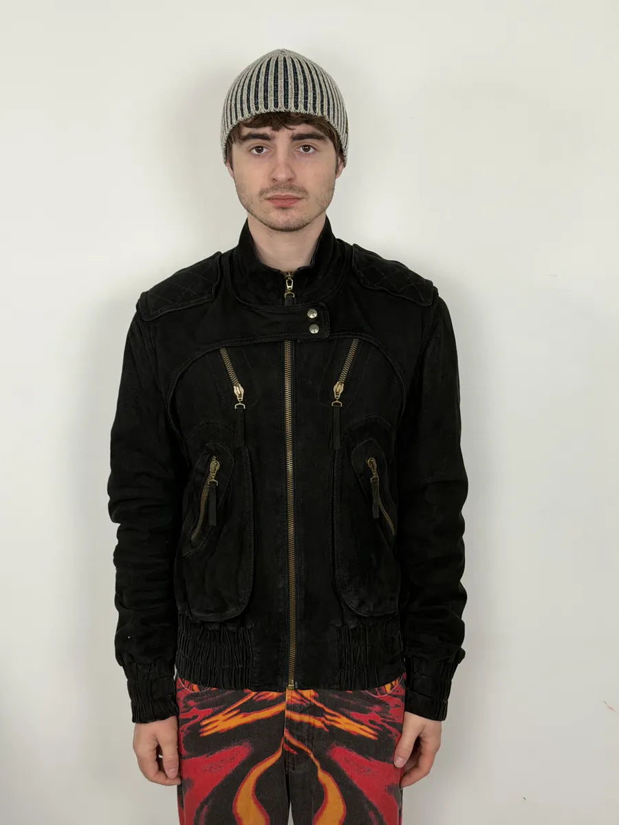 AW2005 Cavalli Multi Zips Black Biker Bomber Jacket QiqGgjU 2