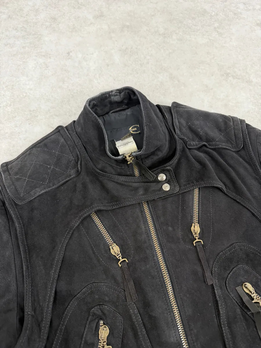 AW2005 Cavalli Multi Zips Black Biker Bomber Jacket QiqGgjU 5